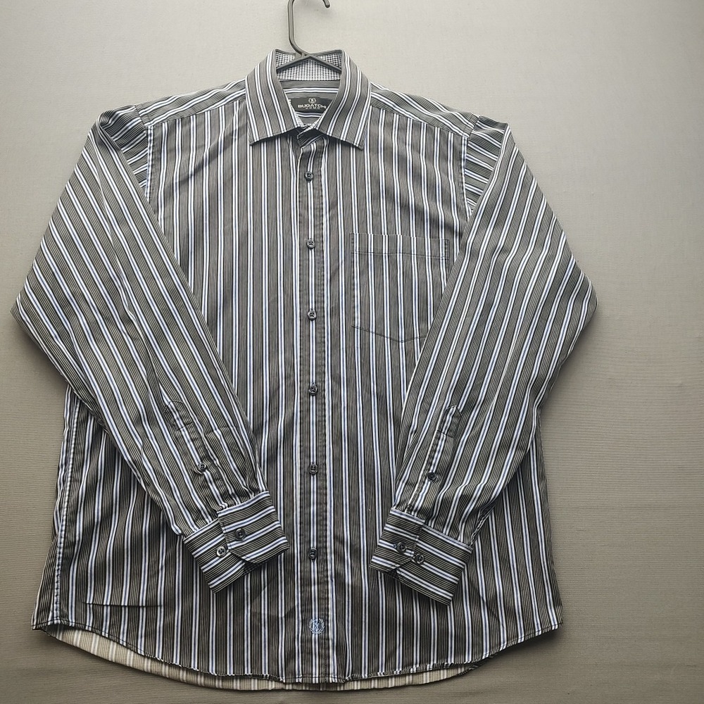 BUGATCHI Uomo Mens Shirt Button Up Long Sleeve Adult M Blue Black Striped